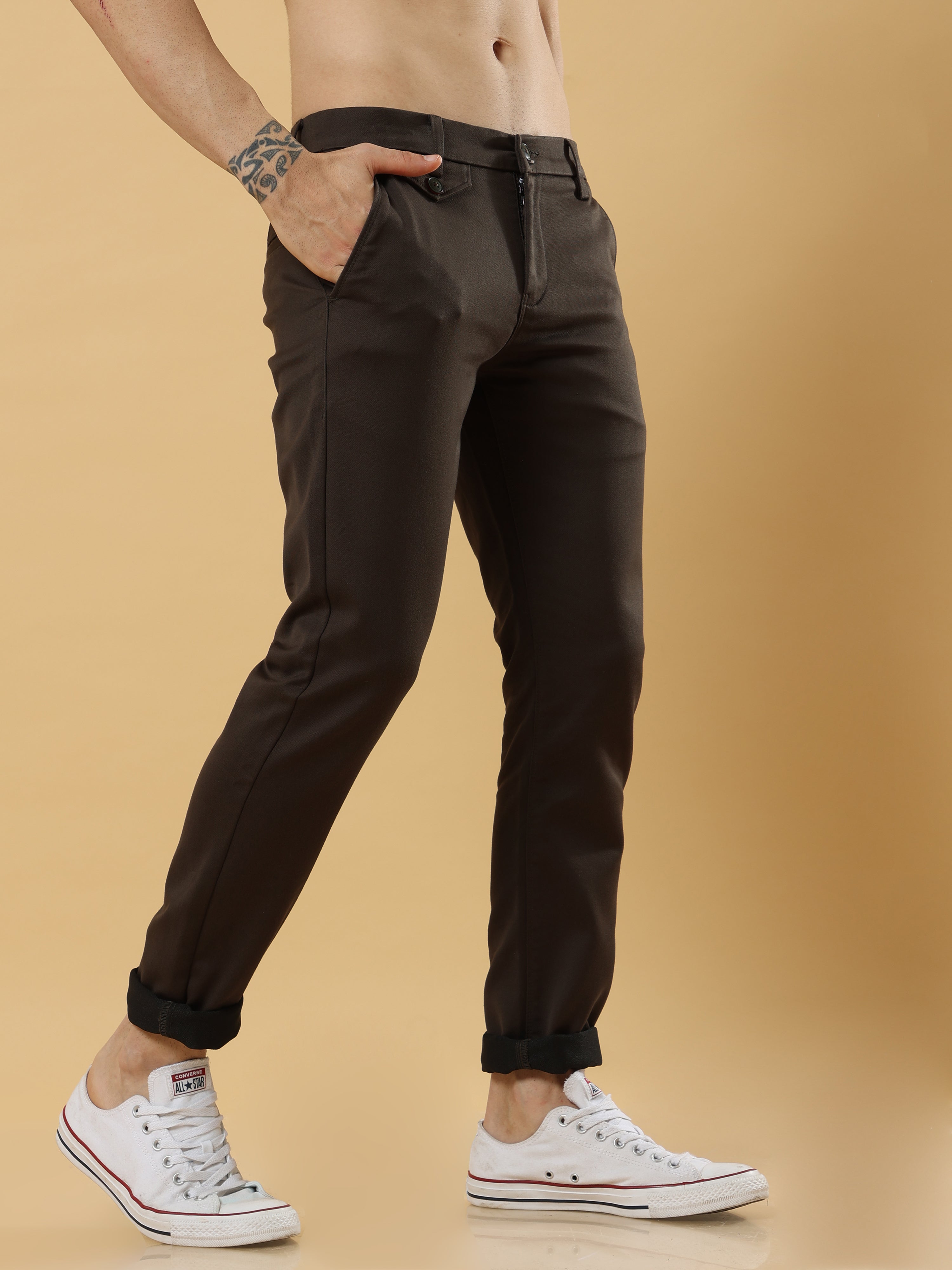 Green - Stretch Cotton Trouser For Men