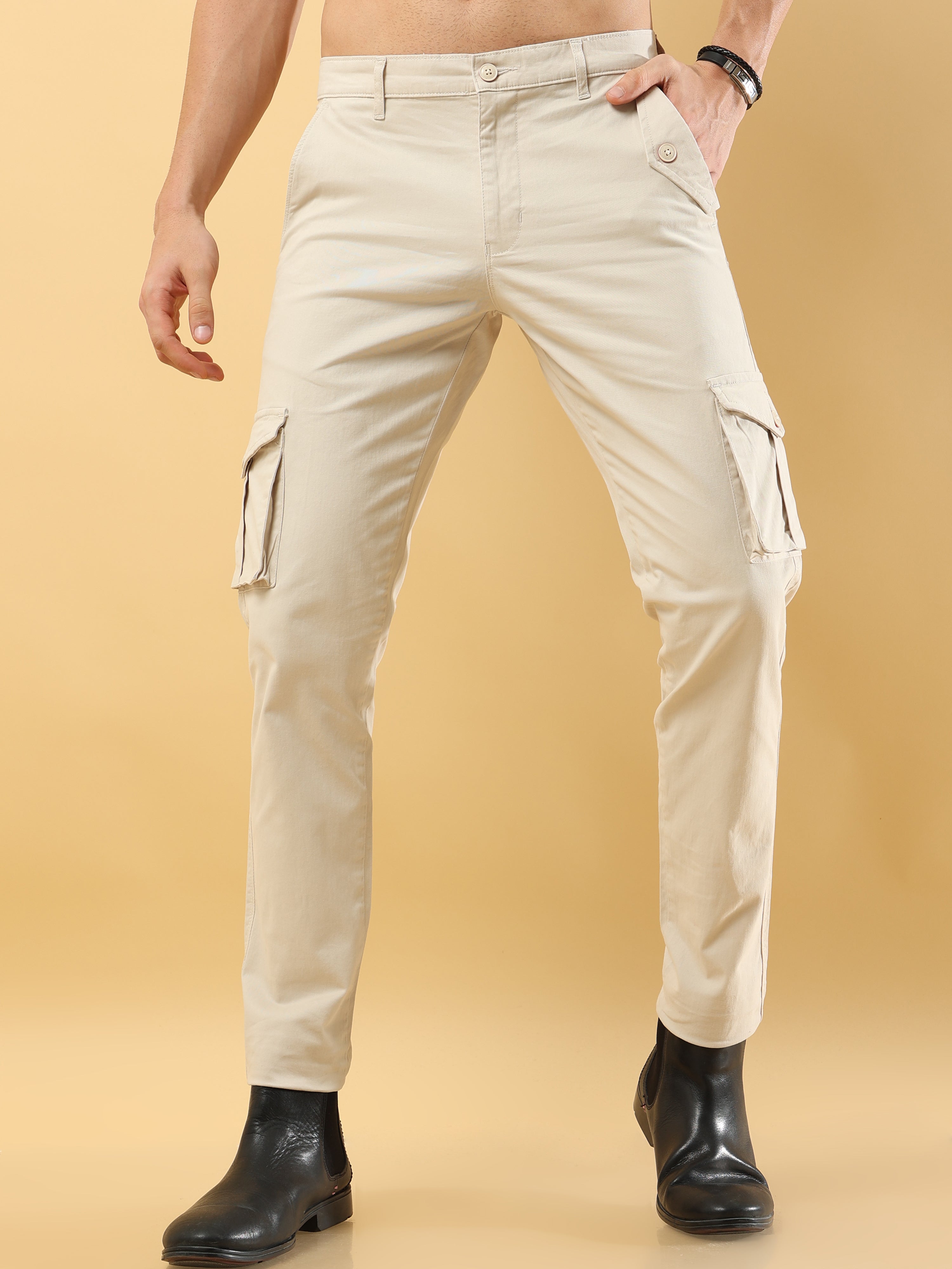 Slim Fit Cream Cargo Pant