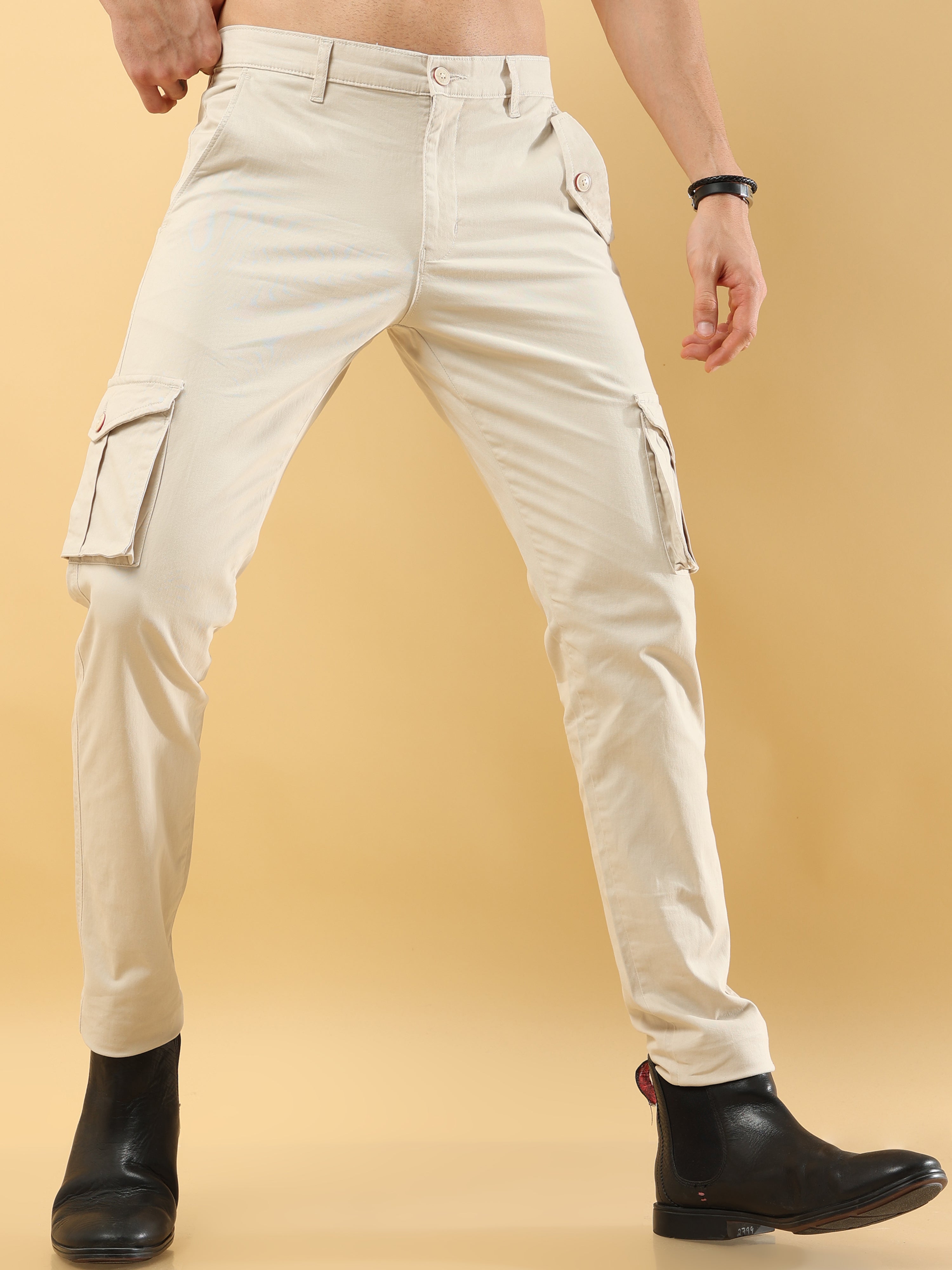 Slim Fit Cream Cargo Pant