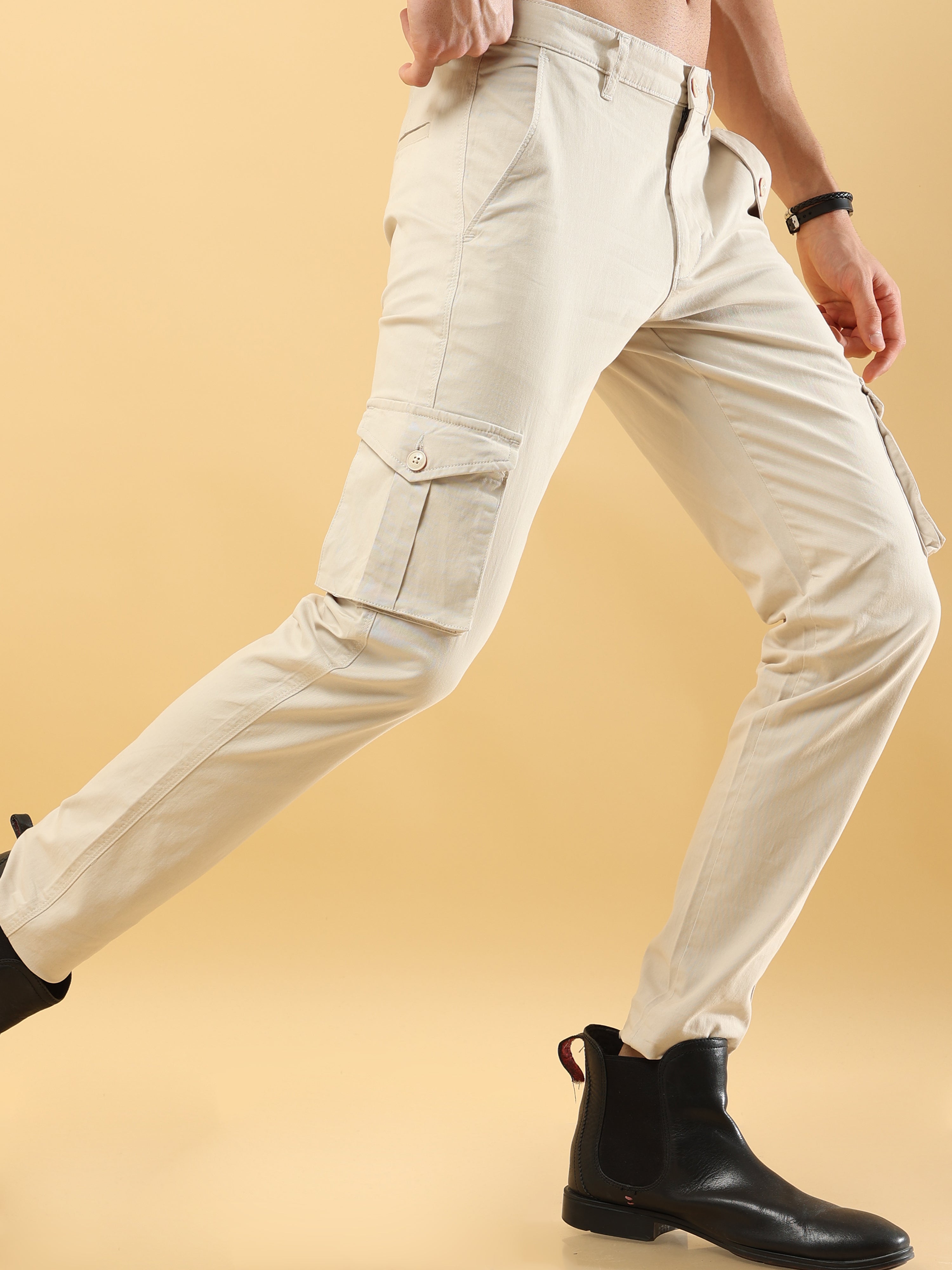 Slim Fit Cream Cargo Pant