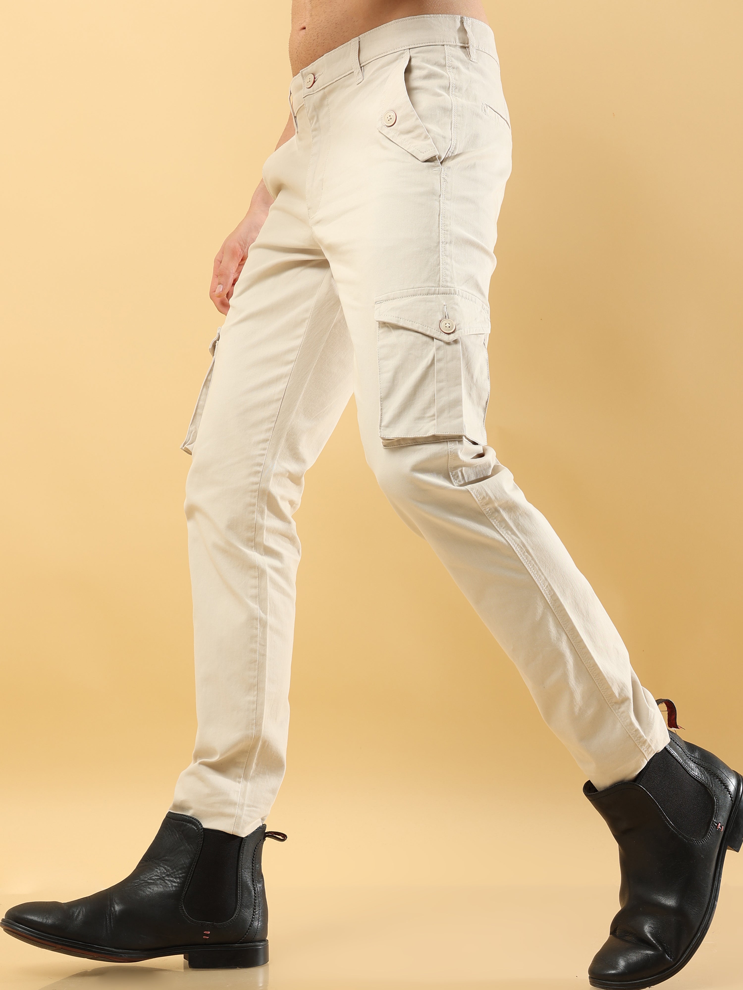 Slim Fit Cream Cargo Pant