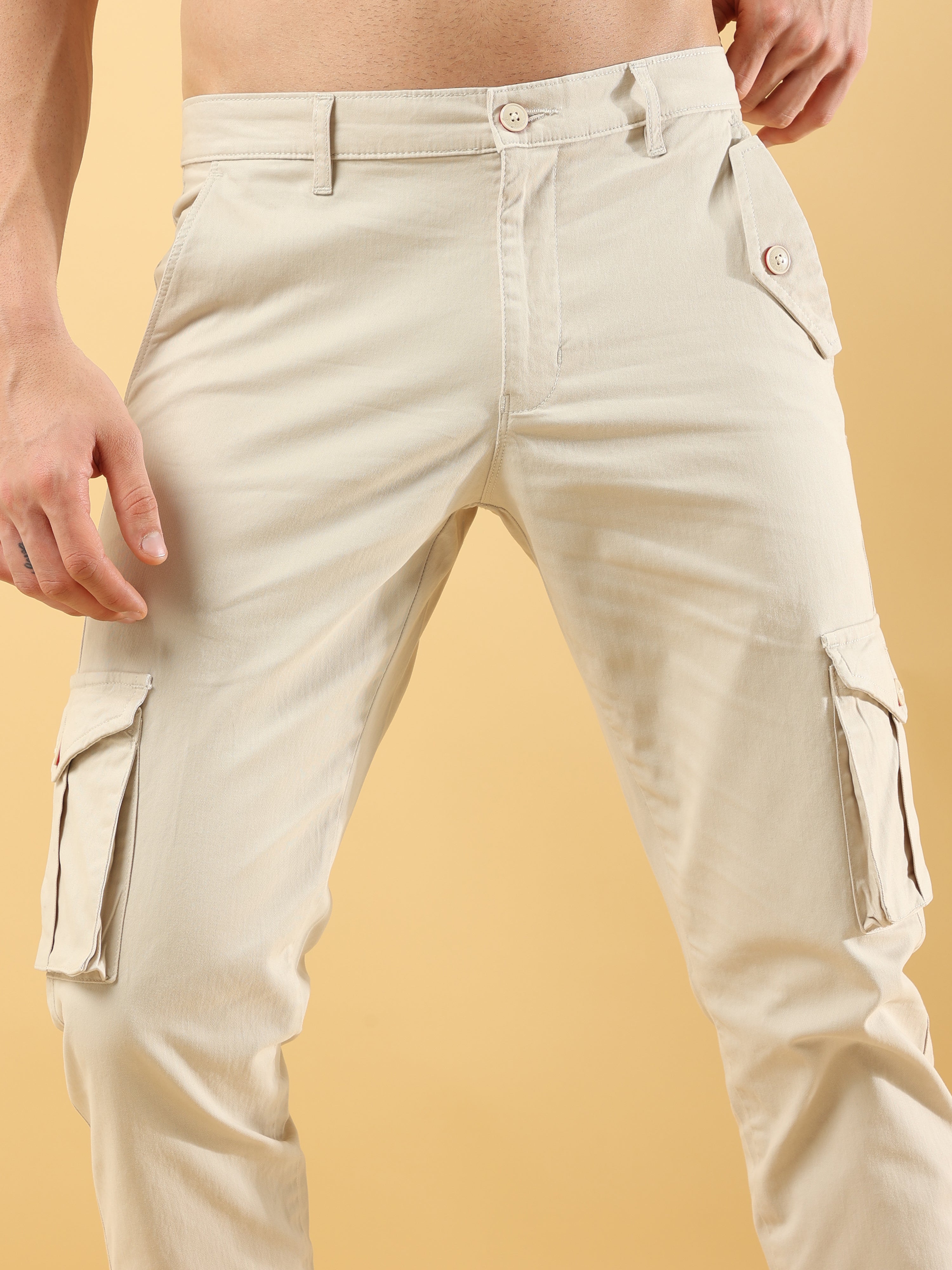 Slim Fit Cream Cargo Pant