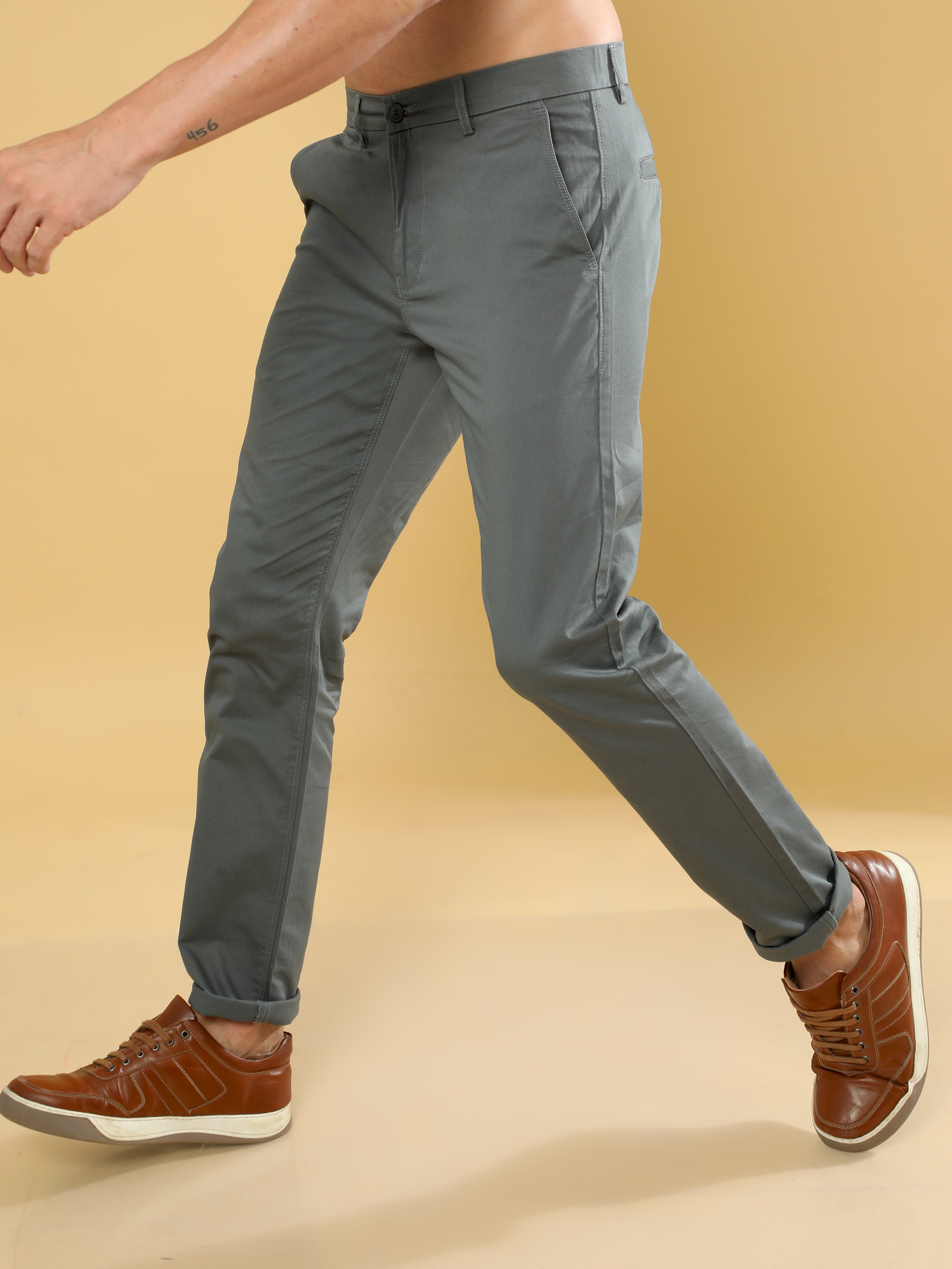 Cotton Dobby Grey Lycra Chino