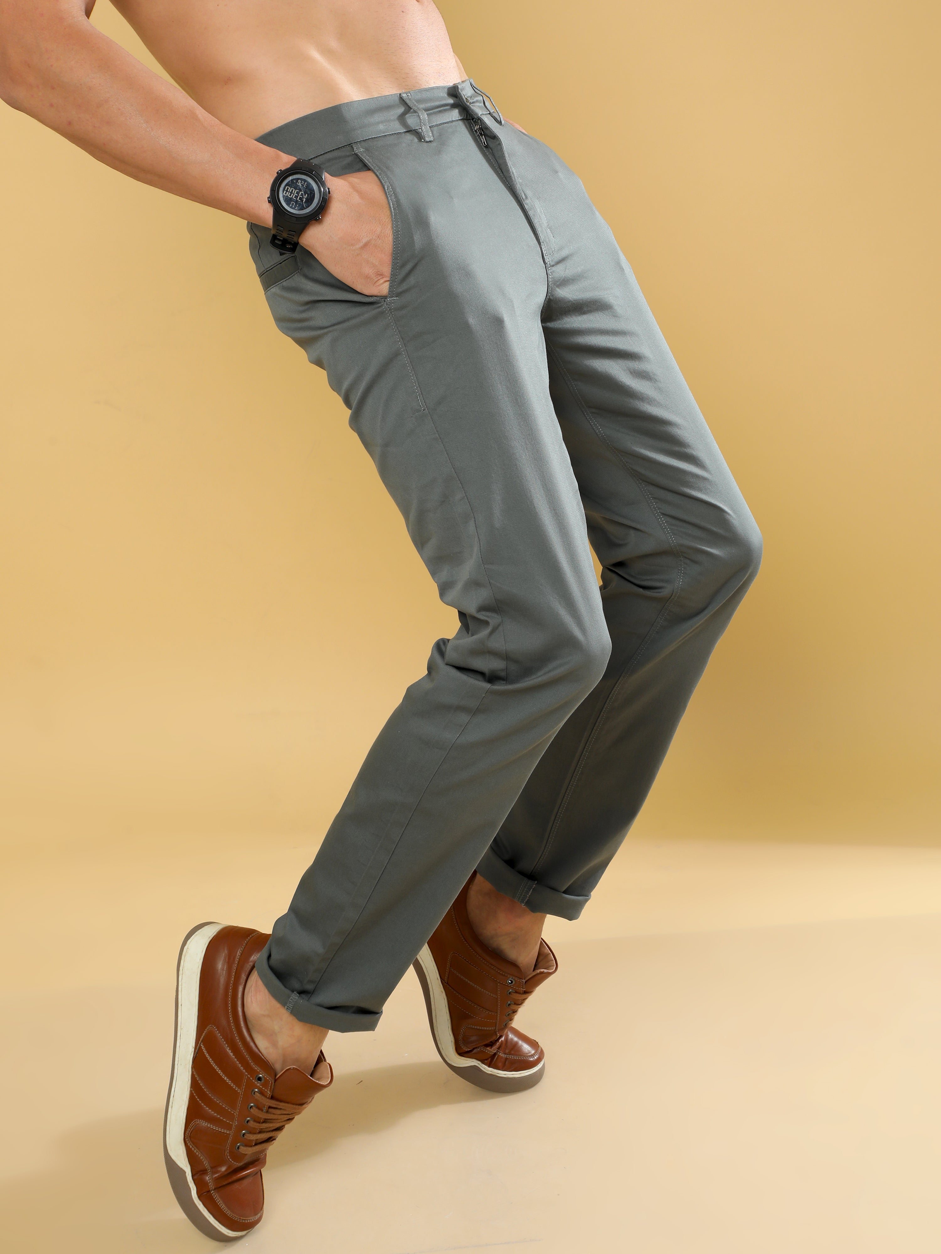 Cotton Dobby Grey Lycra Chino