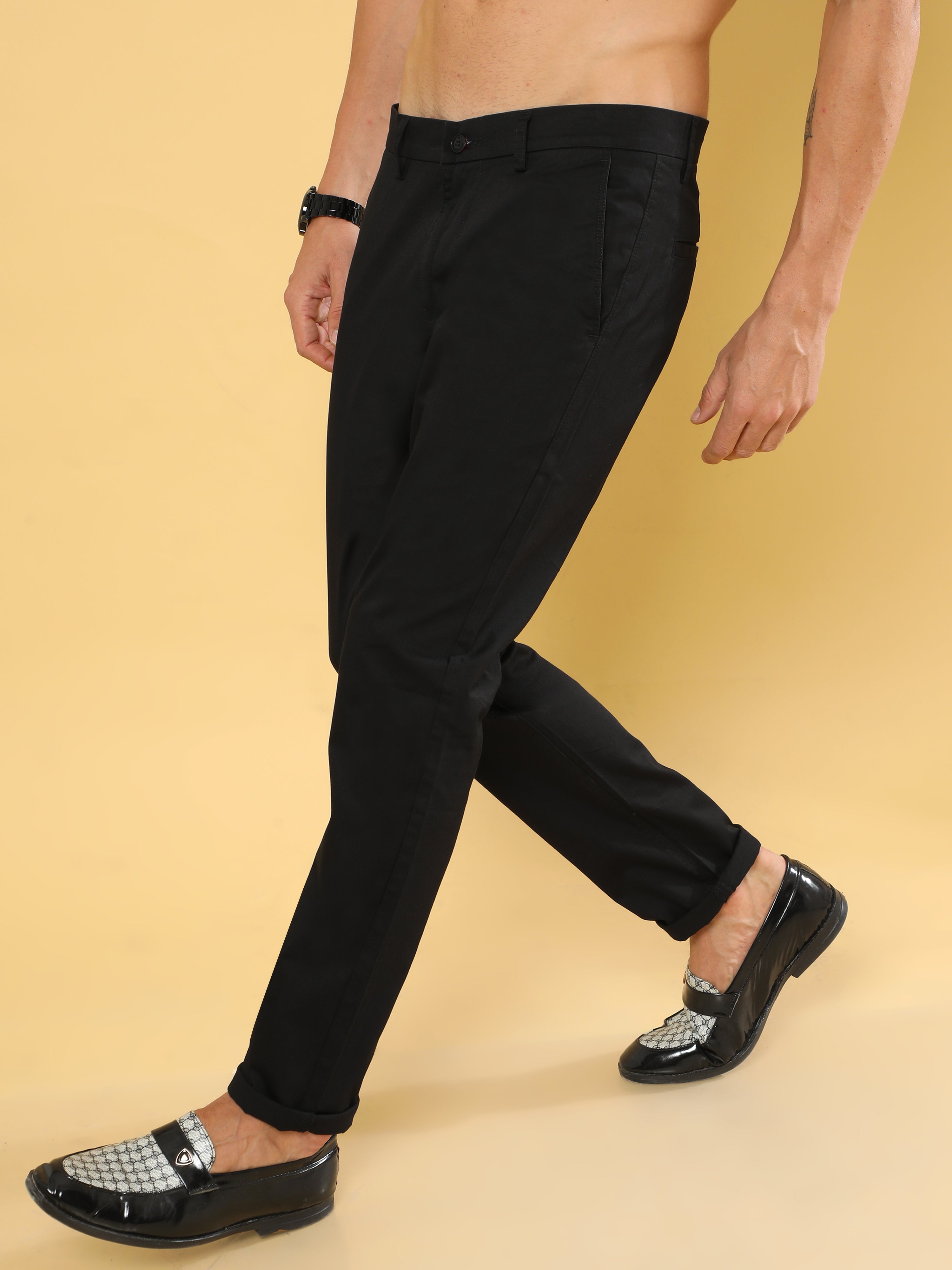 Cotton Dobby Black Lycra Chino