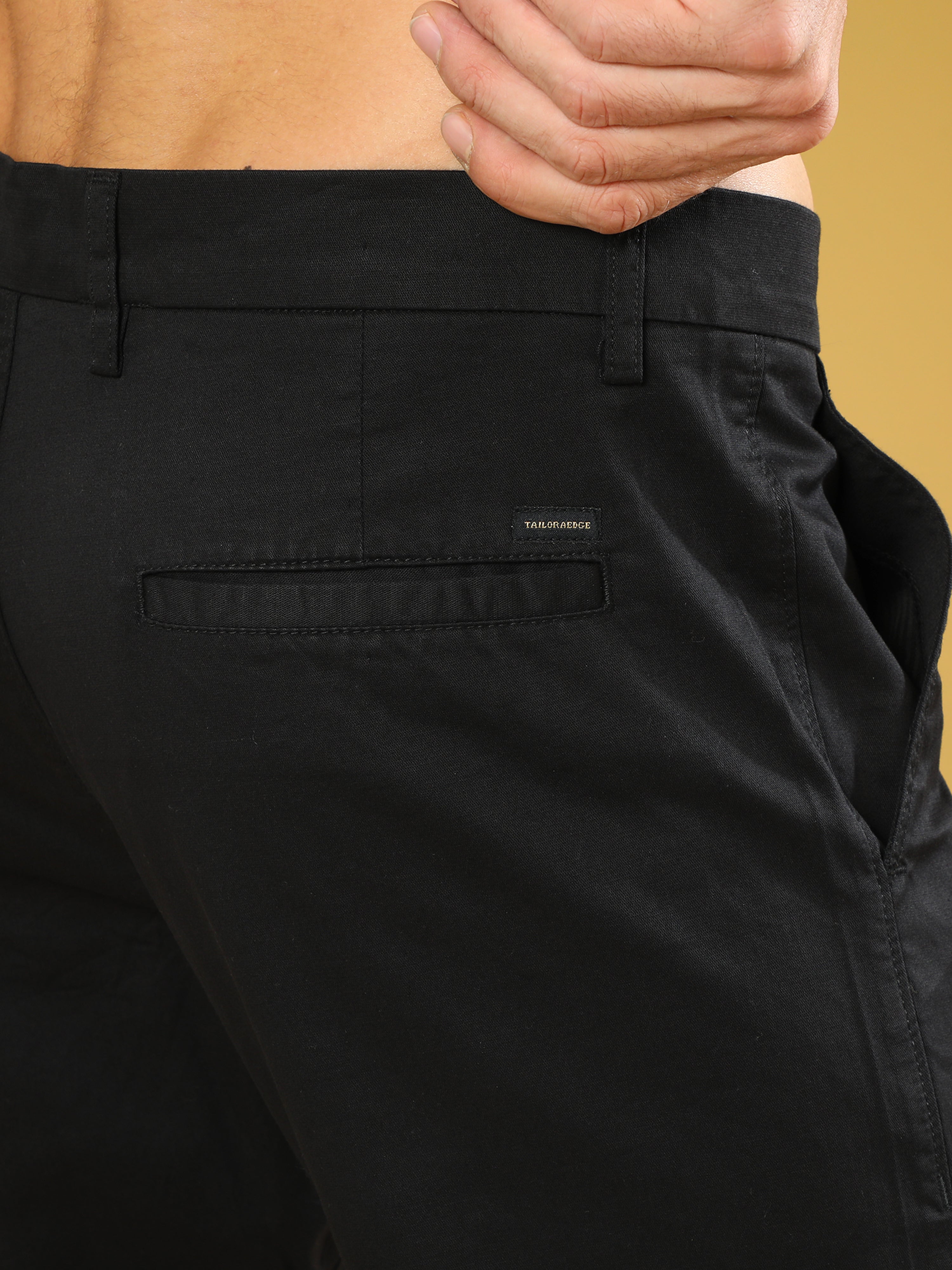 Cotton Dobby Black Lycra Chino